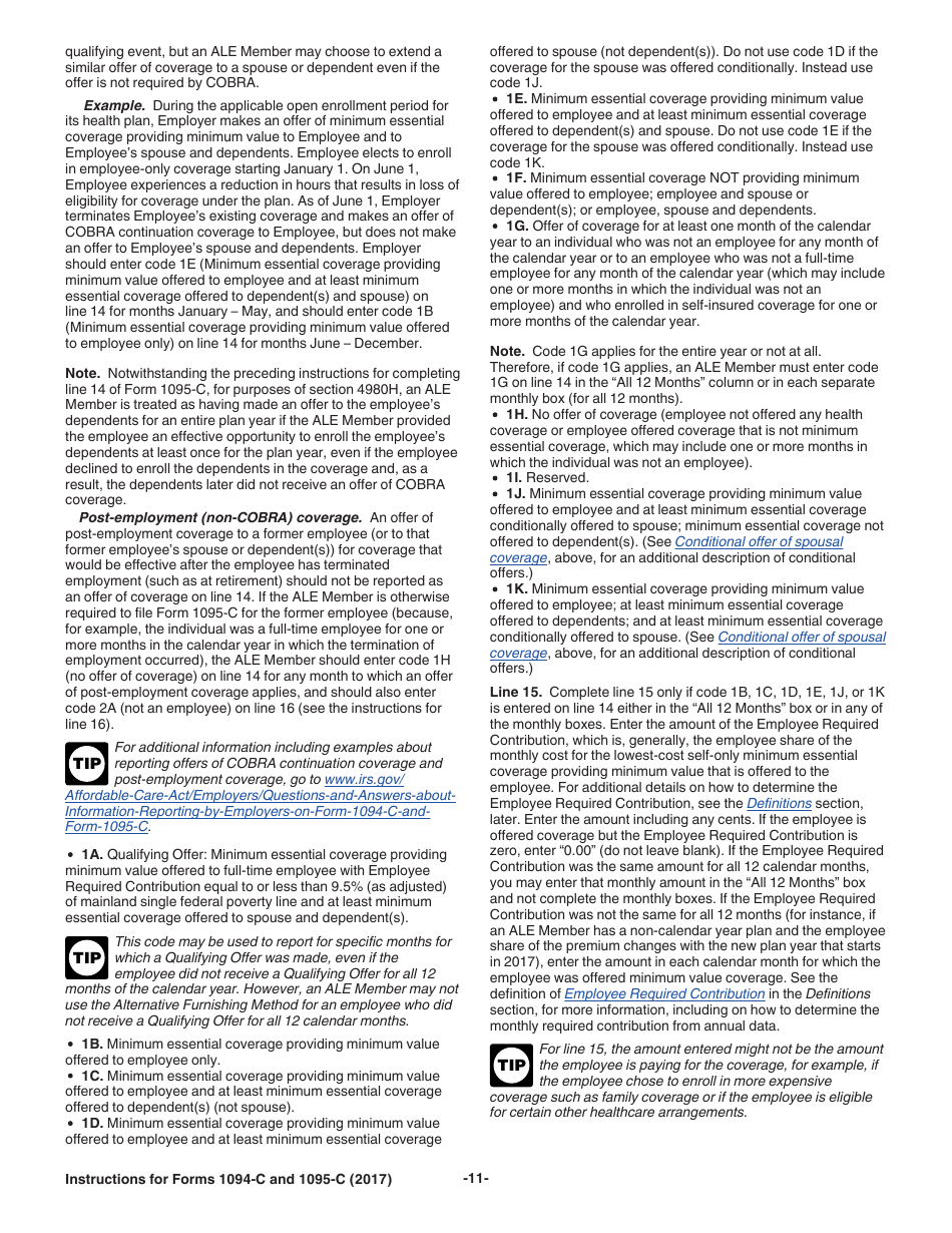 Instructions for IRS Form 1094-C, 1095-C, Page 11