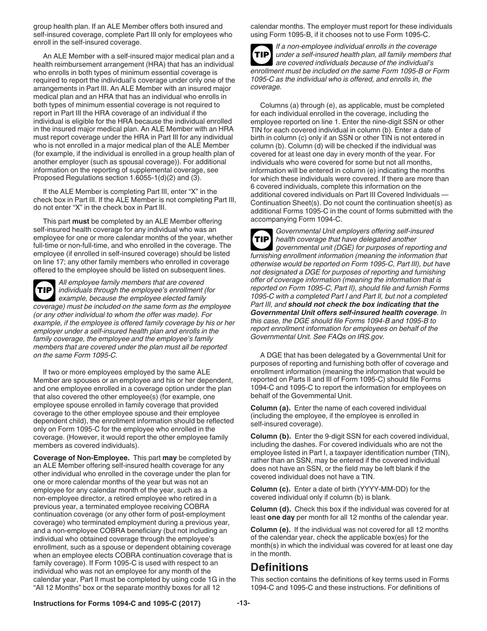 Instructions for IRS Form 1094-C, 1095-C, Page 13