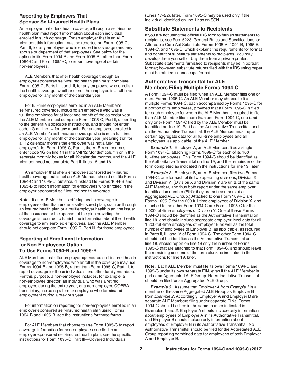 Instructions for IRS Form 1094-C, 1095-C, Page 2