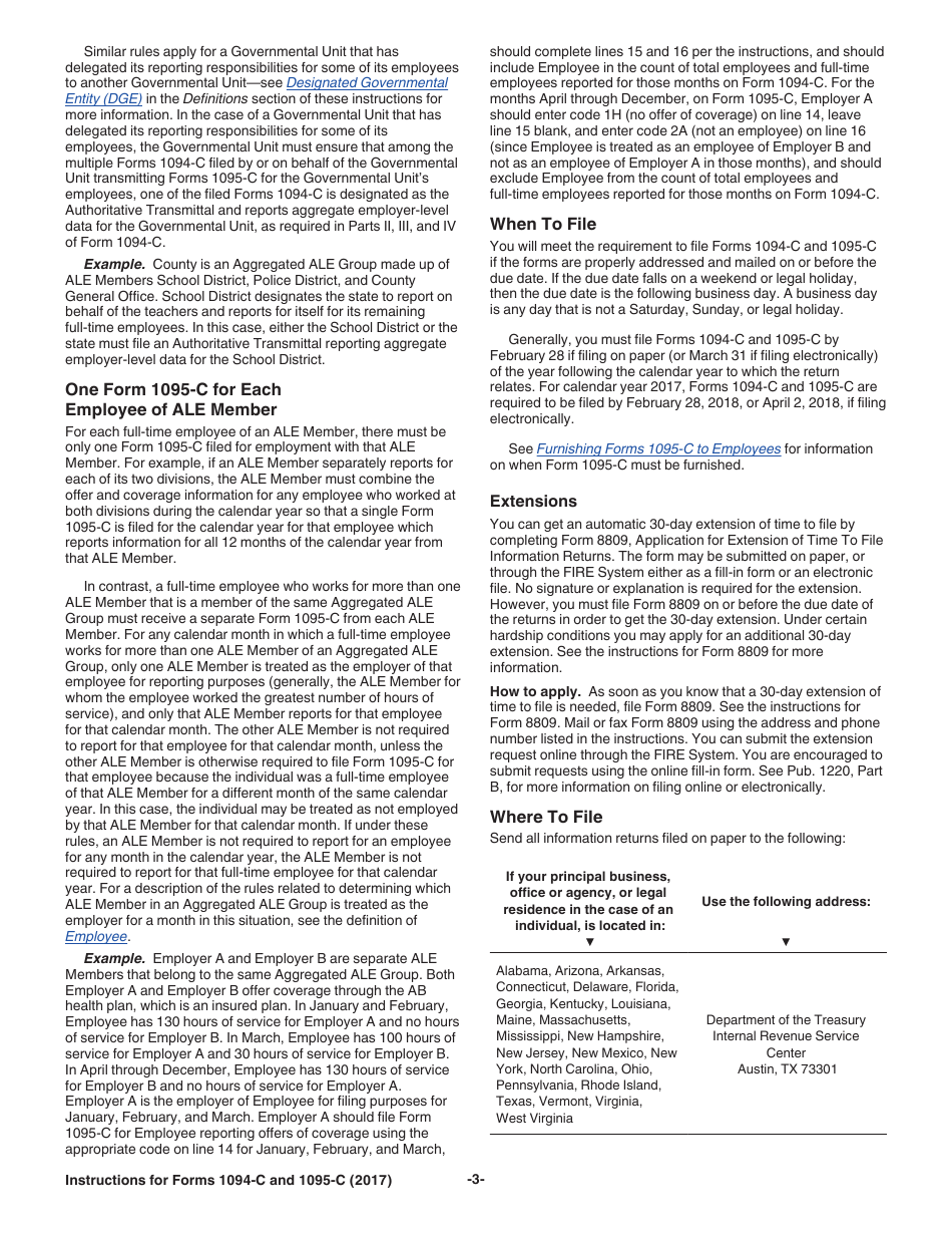 Instructions for IRS Form 1094-C, 1095-C, Page 3