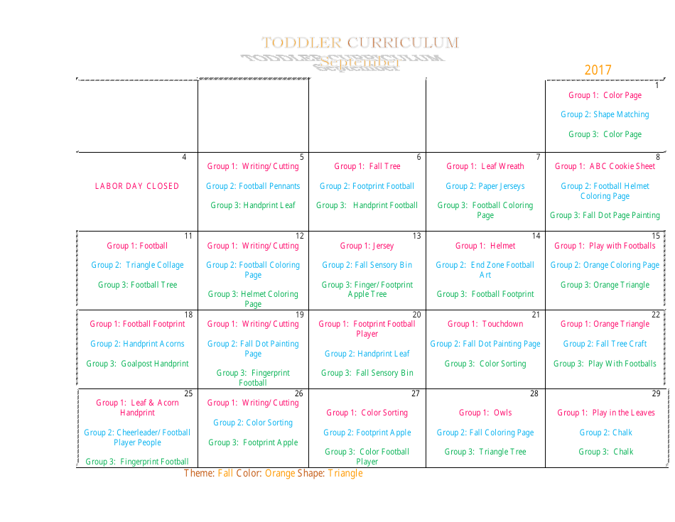 Toddler September Curriculum Template Image