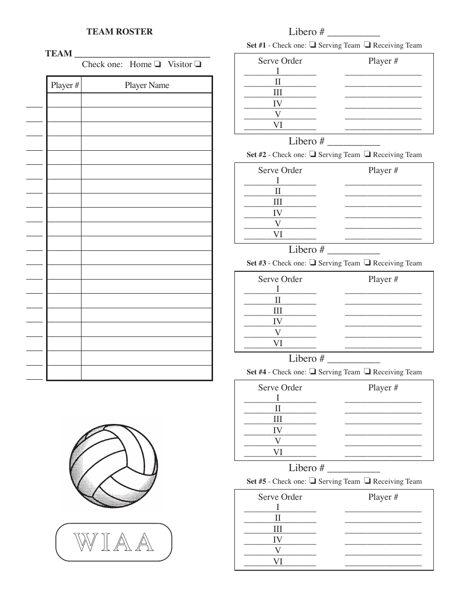 Washington Volleyball Team Roster Sheet Wiaa Download Printable PDF