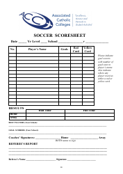 Document preview: Soccer Scoresheet - Associated Catholic Colleges