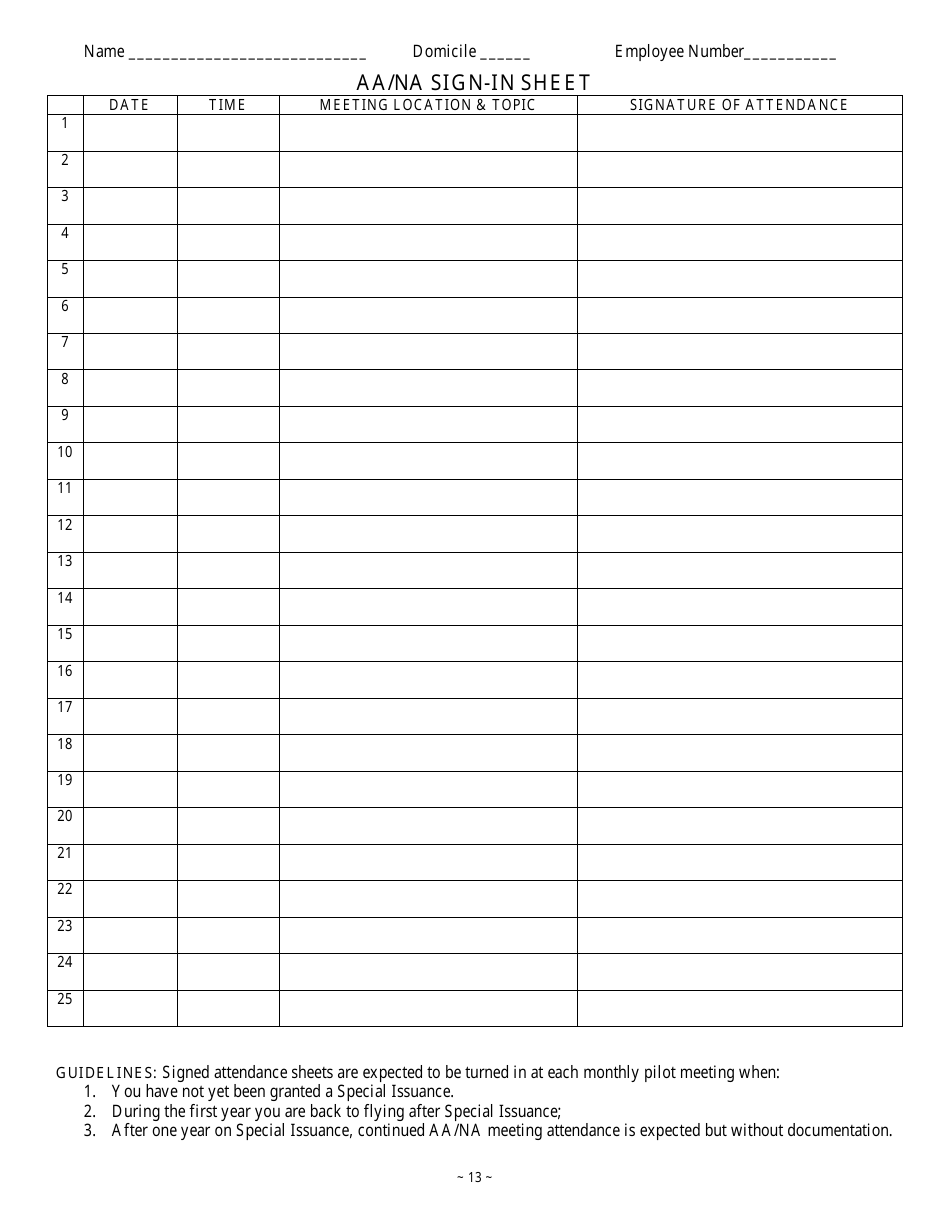 Aa/Na Sign-In Sheet Document Preview