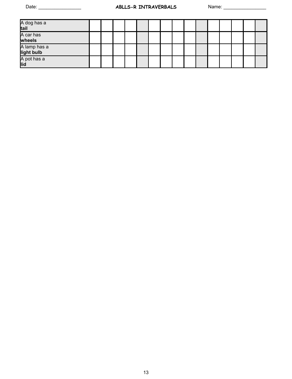 Ablls-R Intraverbals Tracking Sheet Templates, Page 13