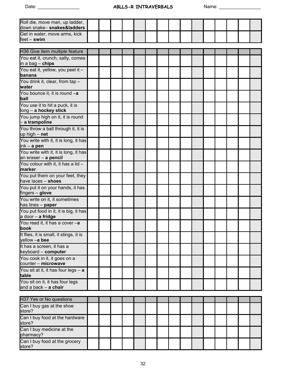 Ablls-R Intraverbals Tracking Sheet Templates, Page 32