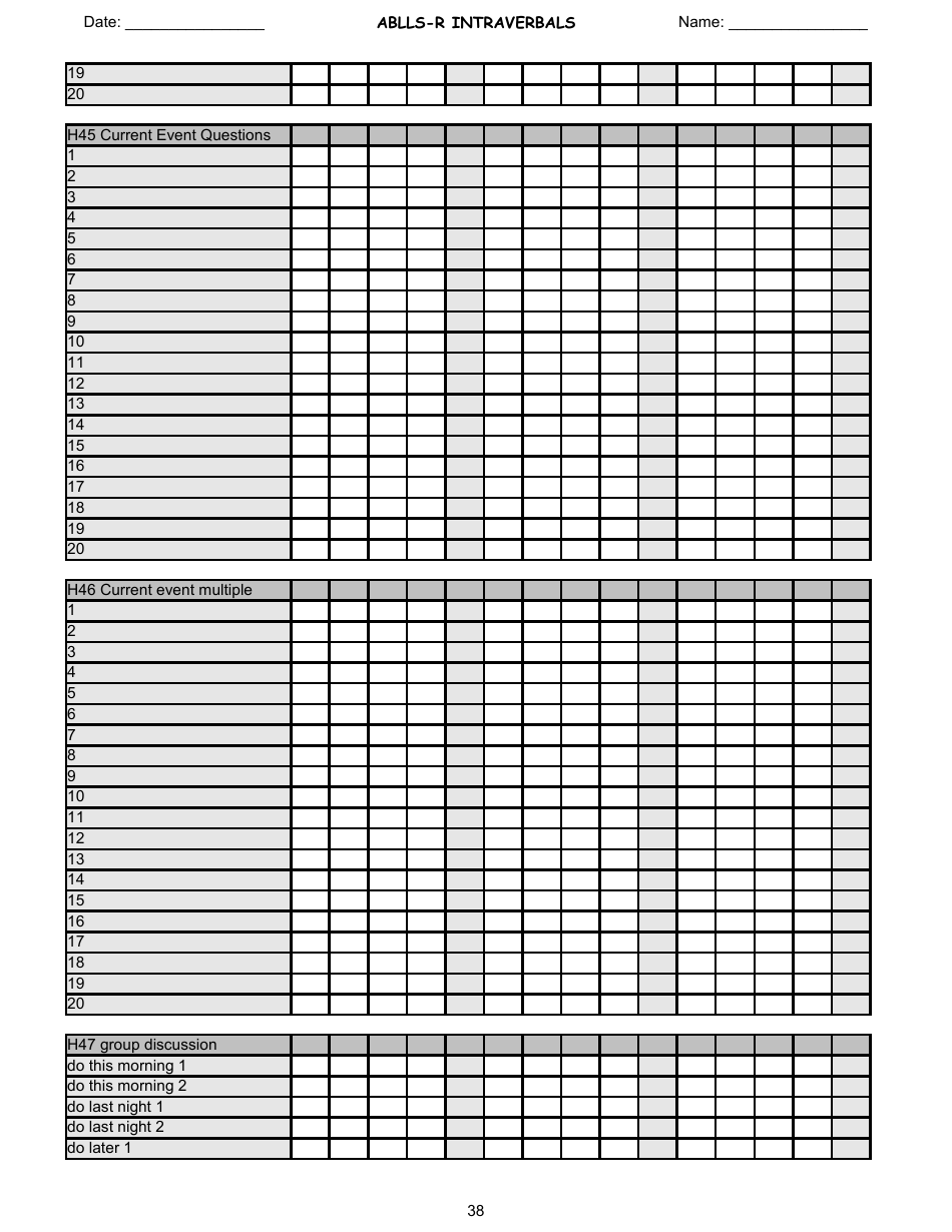 Ablls-R Intraverbals Tracking Sheet Templates, Page 38