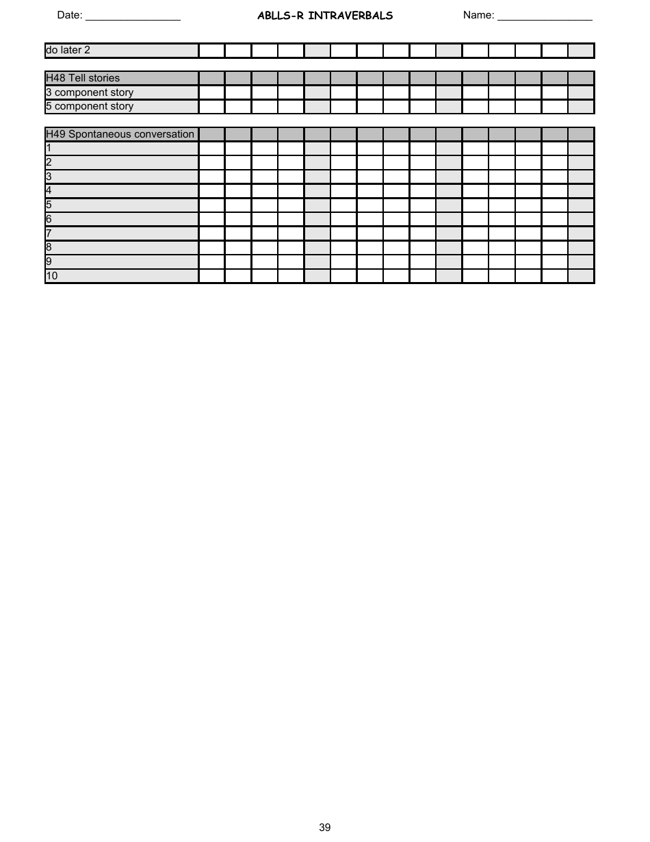 Ablls-R Intraverbals Tracking Sheet Templates, Page 39