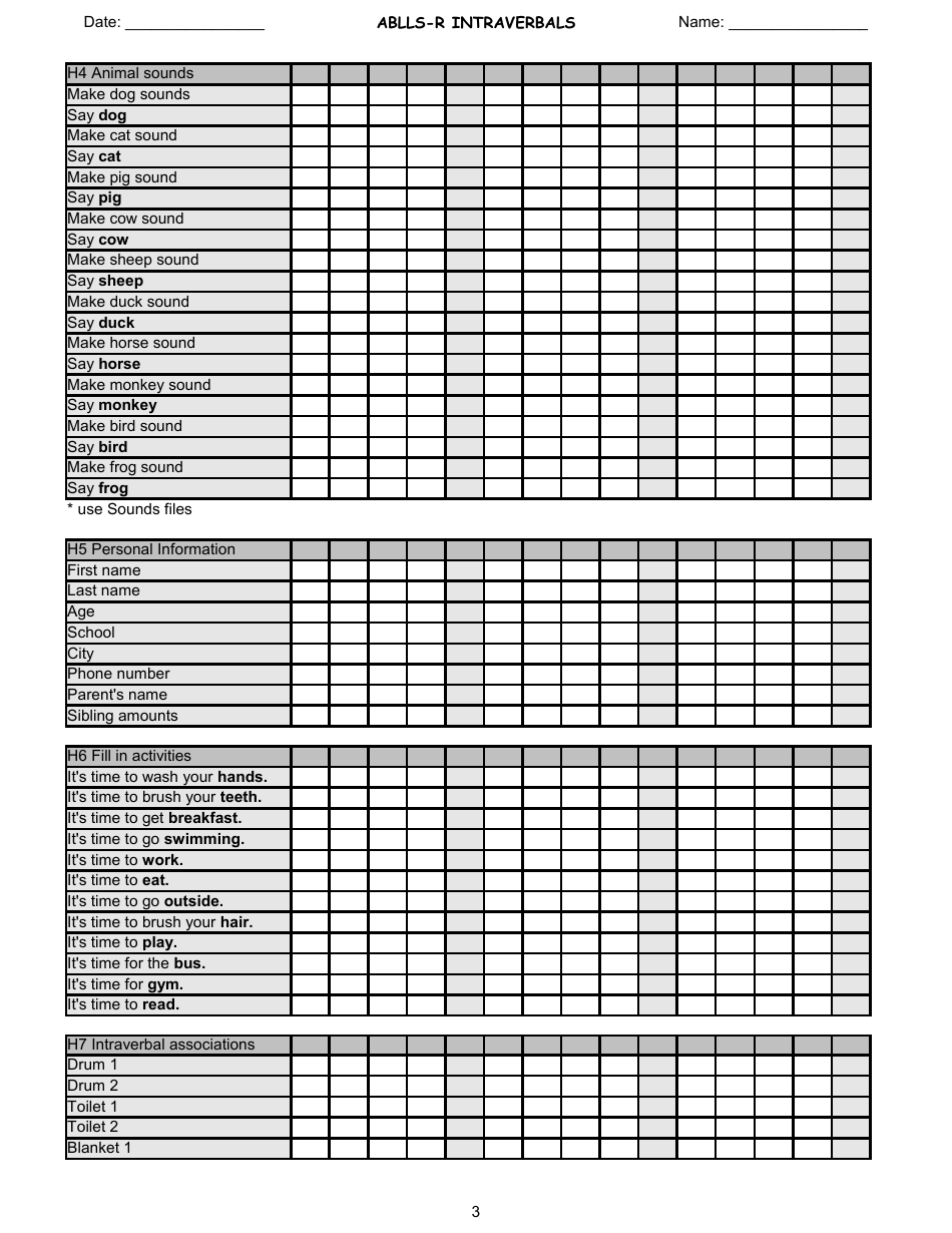 Ablls-r Intraverbals Tracking Sheet Templates Download Printable Pdf 