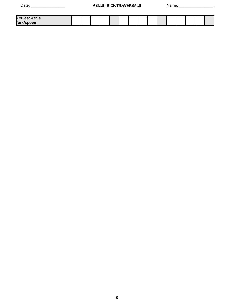Ablls-R Intraverbals Tracking Sheet Templates, Page 5