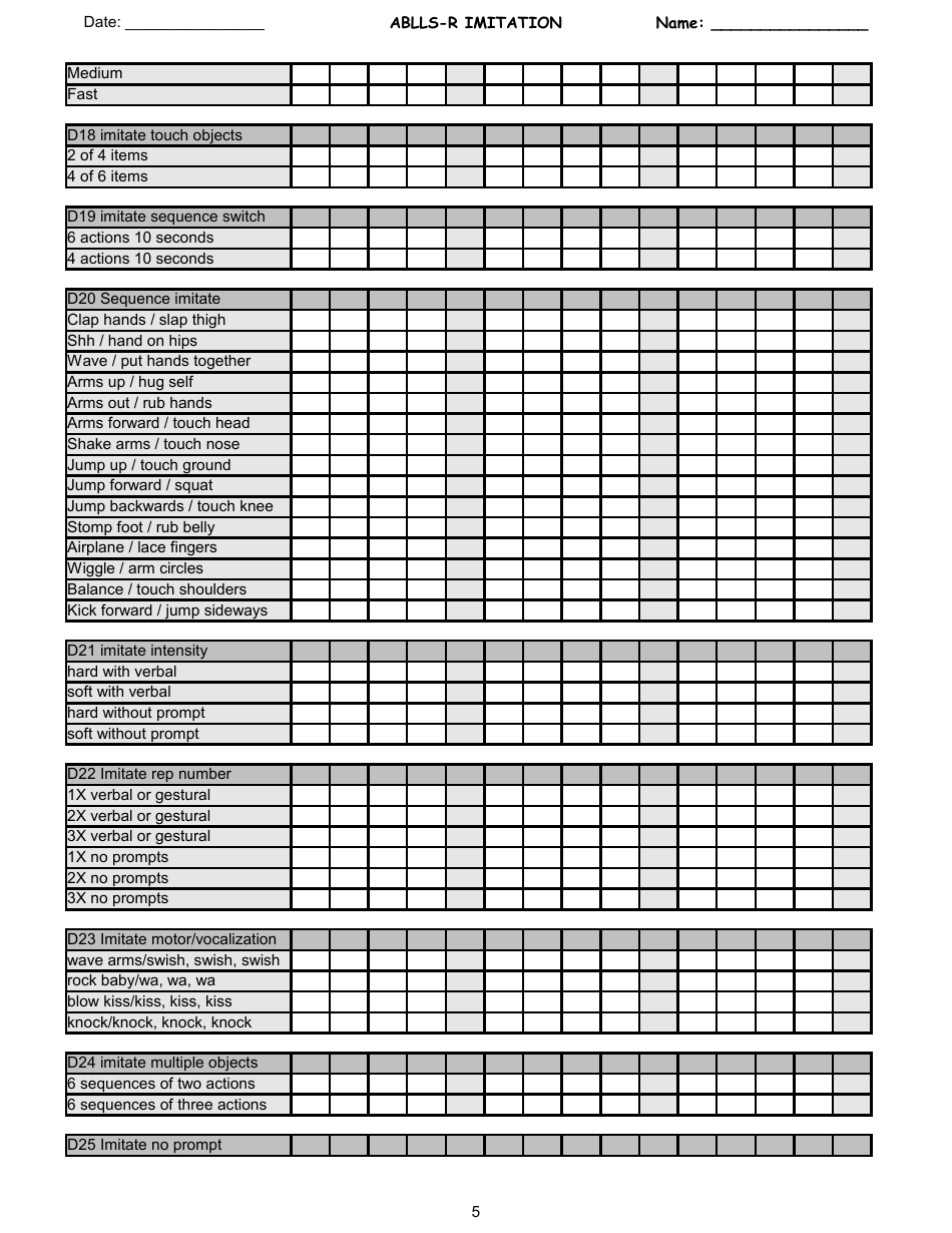 Ablls-r Imitation Tracking Sheet Templates Download Printable Pdf 