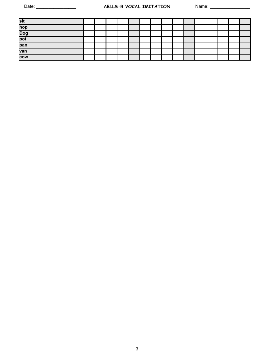 Ablls-R Vocal Imitation Tracking Sheet Templates, Page 3