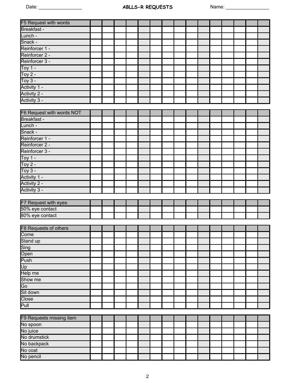 Ablls-R Requests Tracking Sheet Templates, Page 2