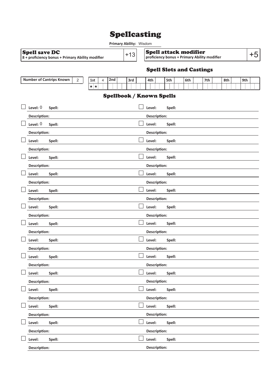 Sample Dd 5e Character Sheet, Page 3