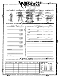 Werewolf: the Apocalypse Character Sheet, Page 2