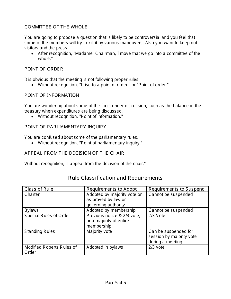 Roberts Rules Cheat Sheet, Page 5