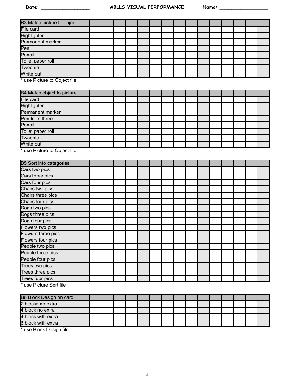 Ablls Visual Performance Tracking Sheet Templates, Page 2