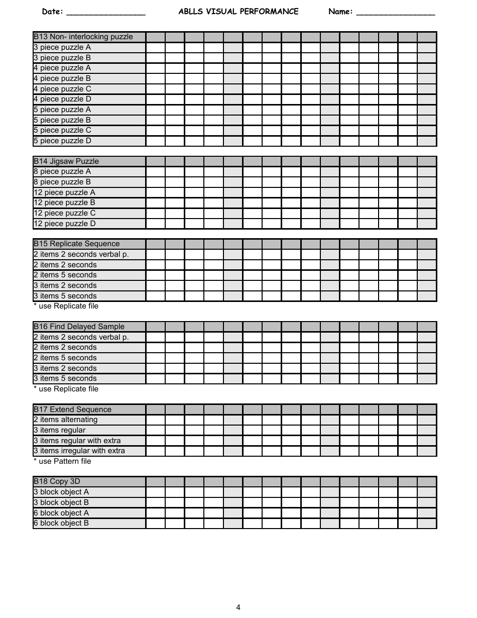 Ablls Visual Performance Tracking Sheet Templates, Page 4
