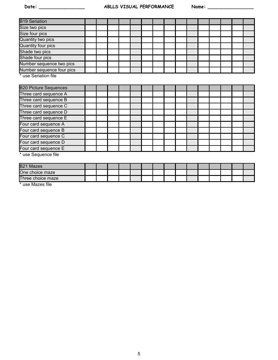 Ablls Visual Performance Tracking Sheet Templates, Page 5