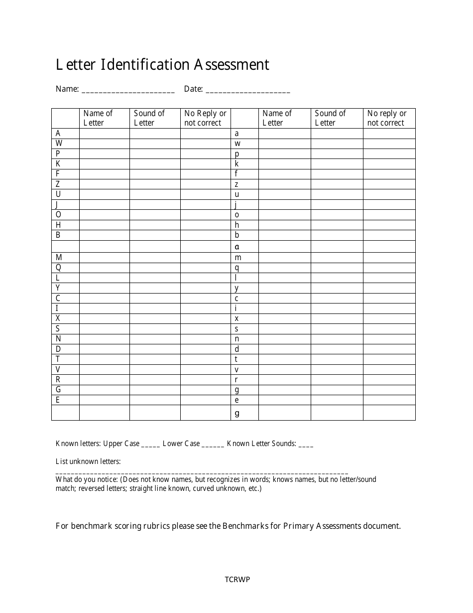 Letter Identification Assessment Template Download Printable PDF