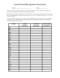 Document preview: Letter/Sound Recognition Assessment Tool Template