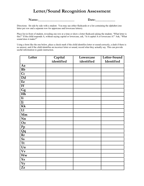 Letter/Sound Recognition Assessment Tool Template Download Printable
