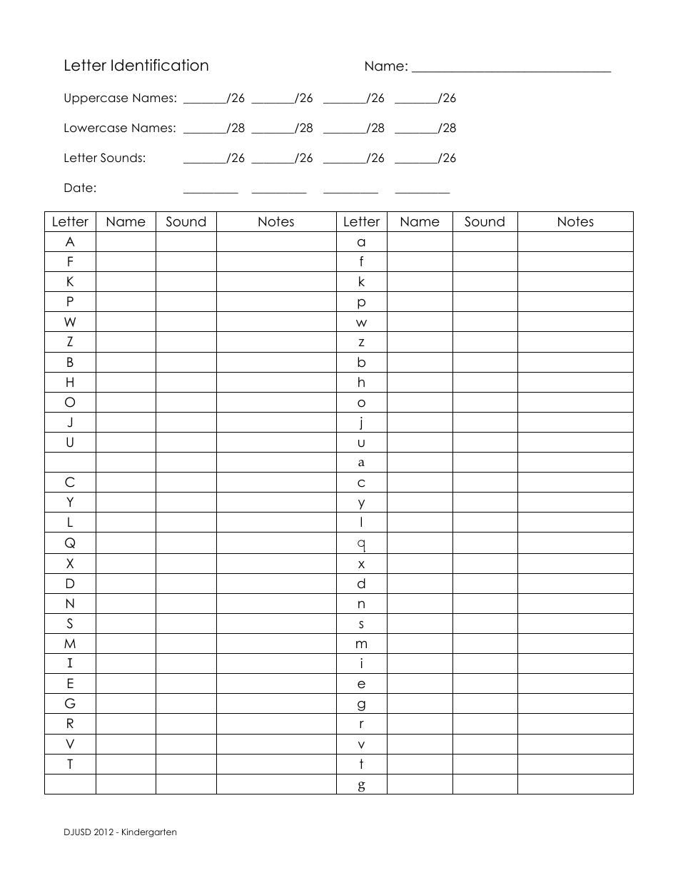 Letter Identification Assessment Template - Kindergarten, Page 2