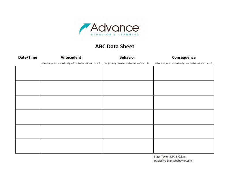 Abc Data Sheet - Advance Behavior & Learning