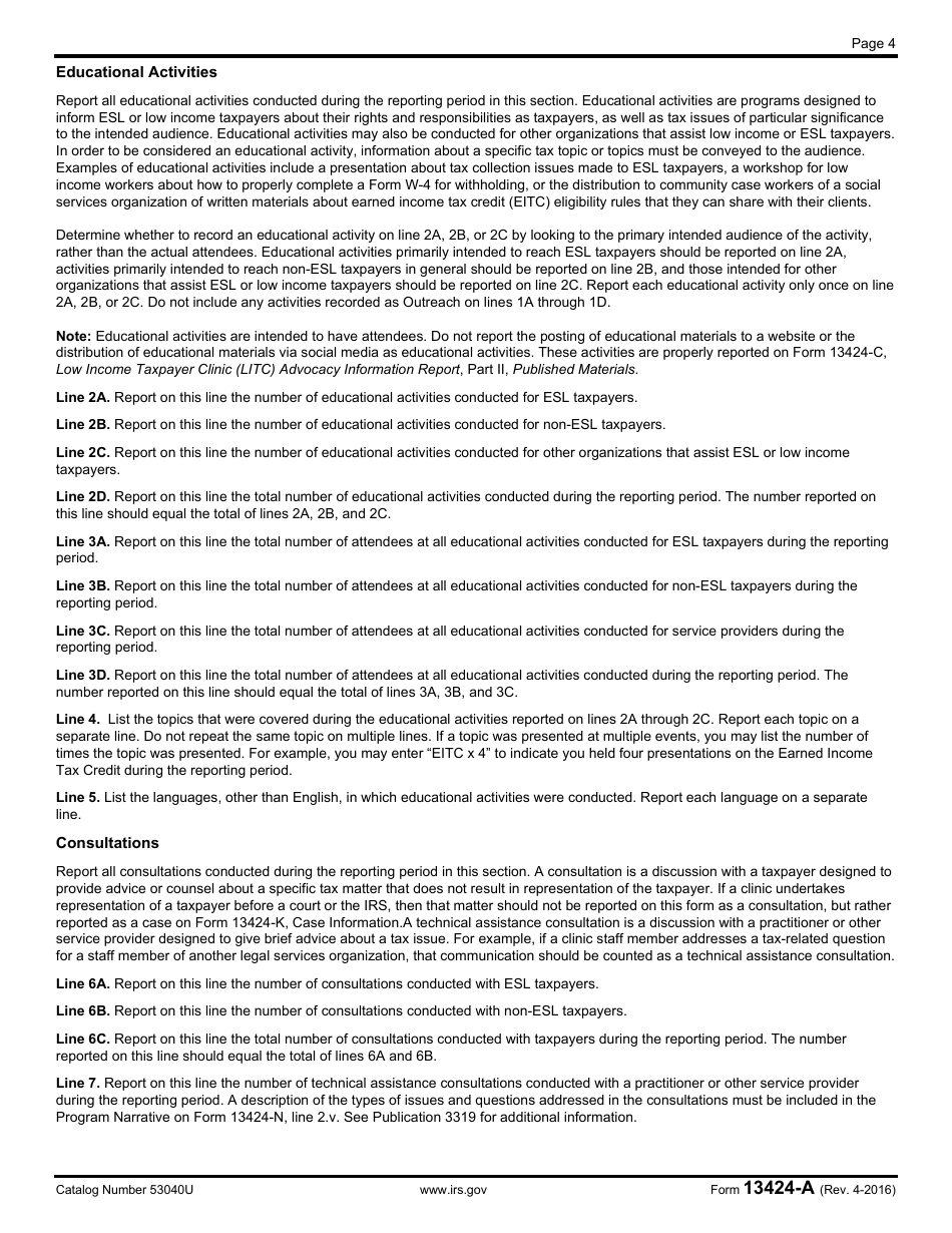 IRS Form 13424-A Low Income Taxpayer Clinic (Litc) General Information Report, Page 4