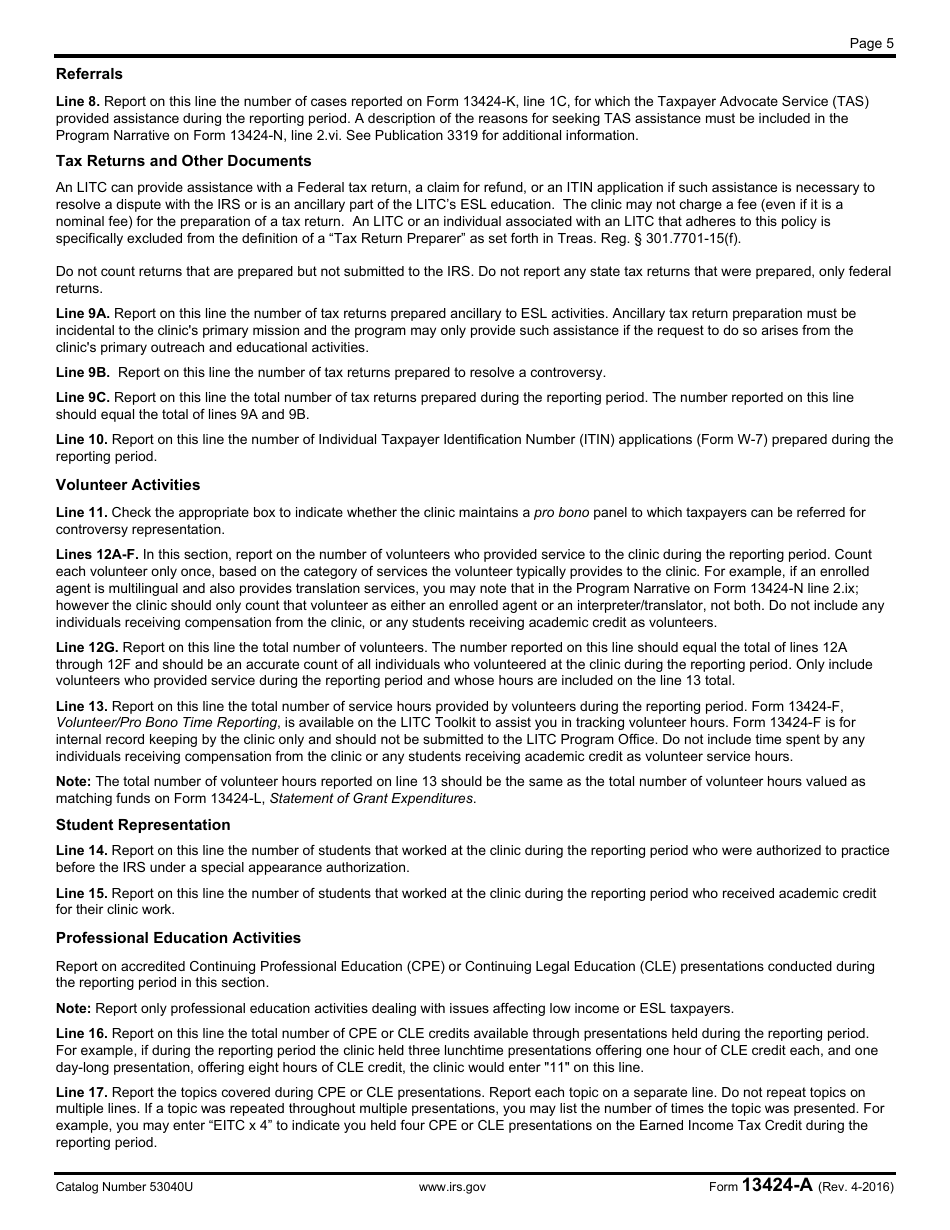 IRS Form 13424-A Low Income Taxpayer Clinic (Litc) General Information Report, Page 5