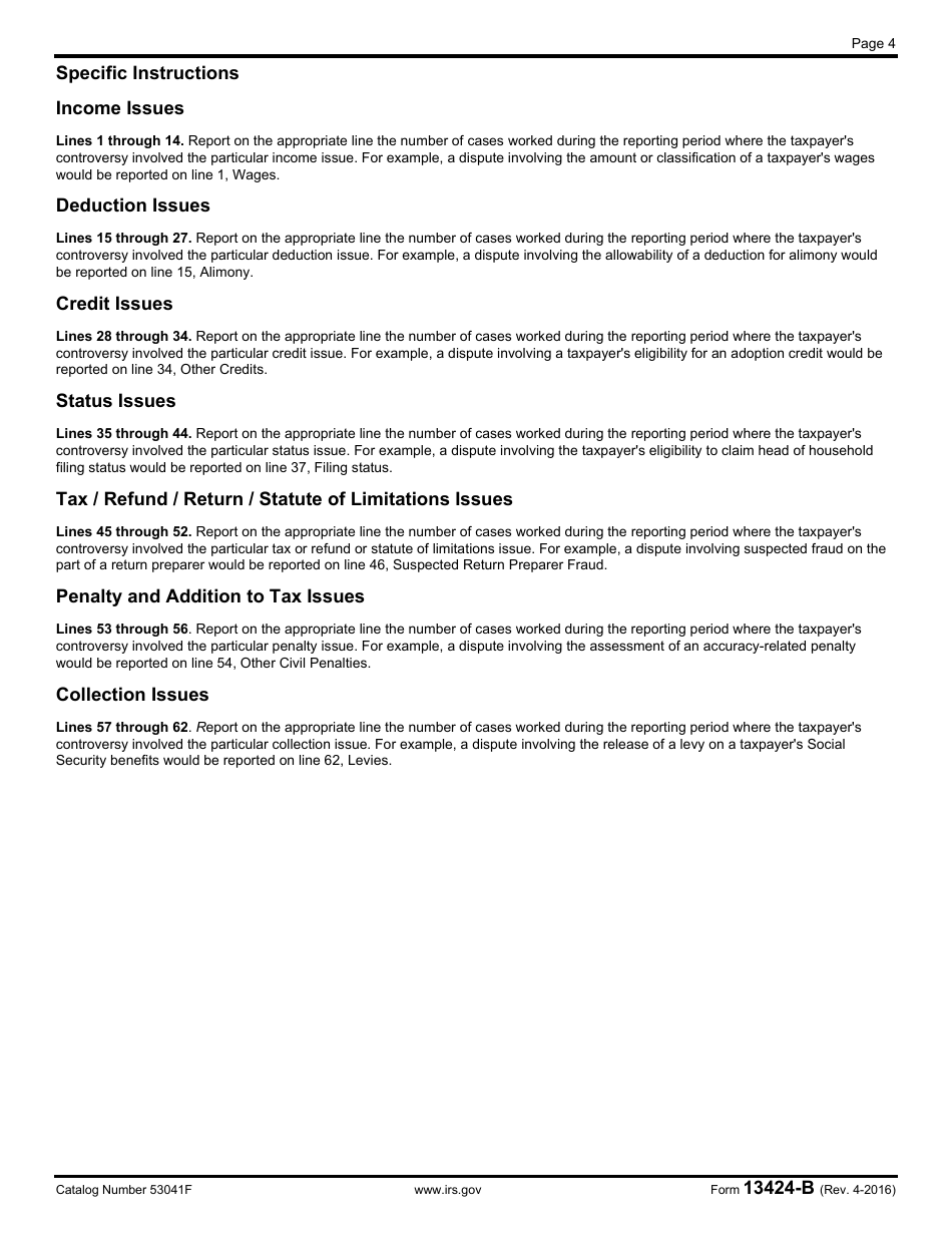 IRS Form 13424-B Low Income Taxpayer Clinic (Litc) Case Issues Report, Page 4