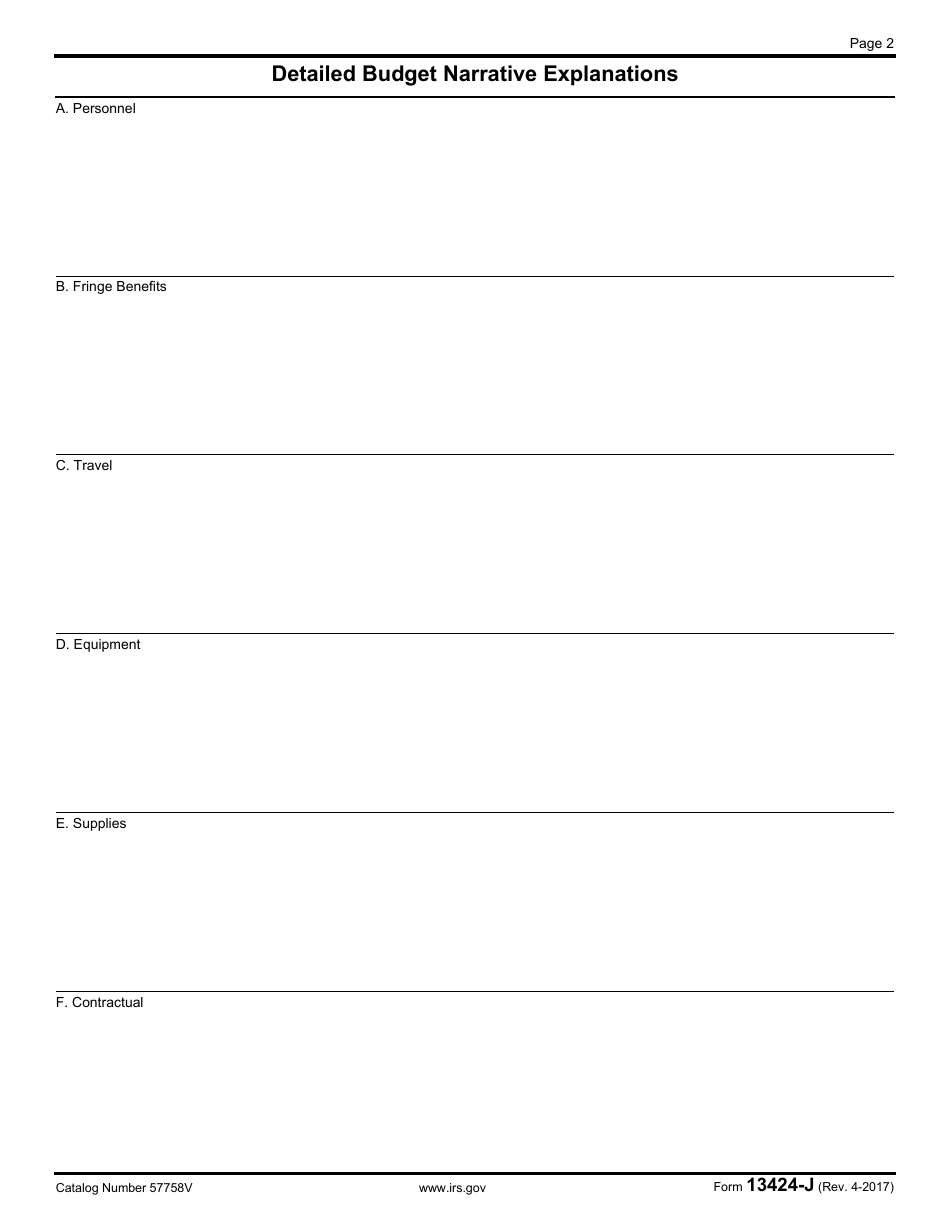 IRS Form 13424-J Detailed Budget Worksheet, Page 2