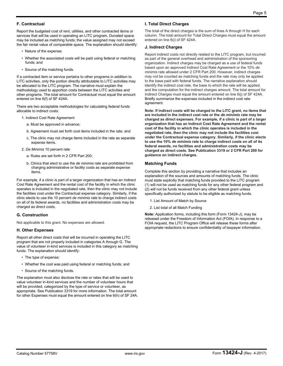IRS Form 13424-J Detailed Budget Worksheet, Page 5
