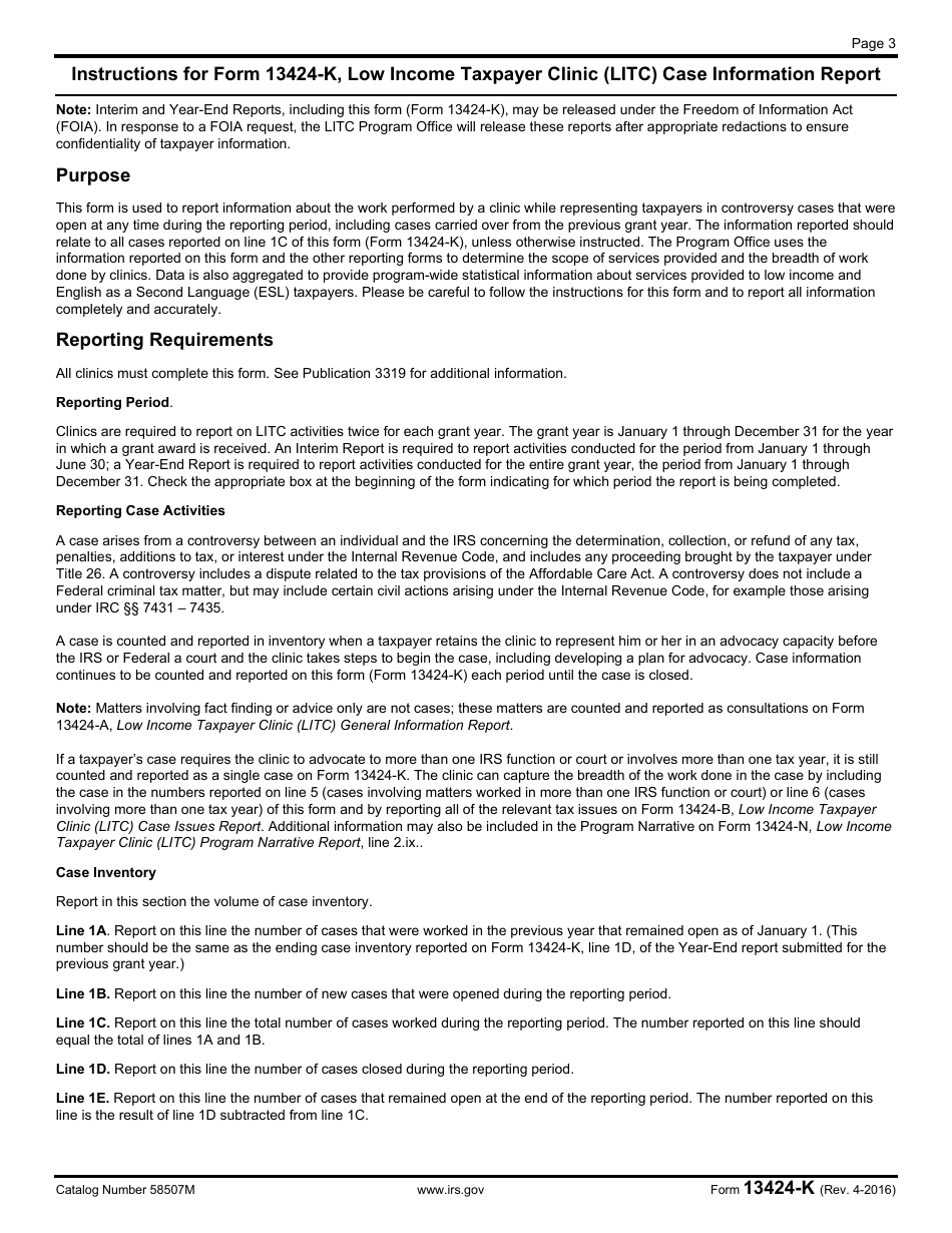 IRS Form 13424-K Low Income Taxpayer Clinic (Litc) Case Information Report, Page 3
