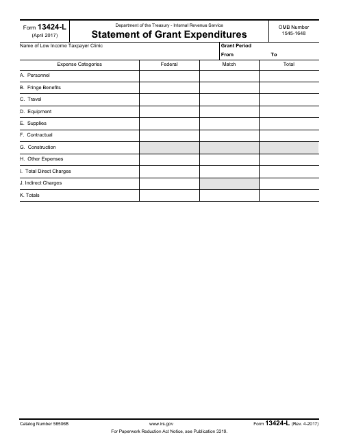 IRS Form 13424-L  Printable Pdf
