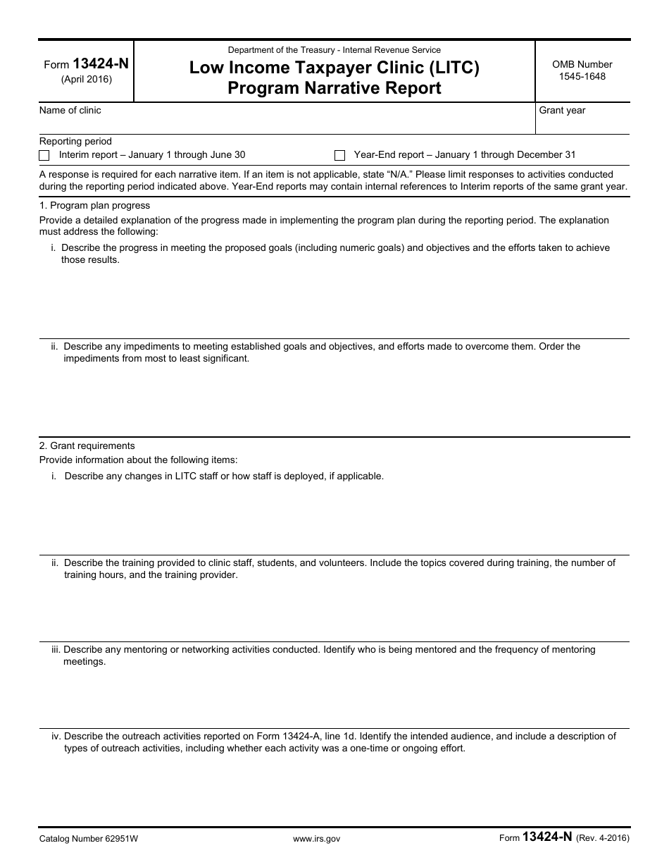 IRS Form 13424-N Low Income Taxpayer Clinic (Litc) Program Narrative Report, Page 1