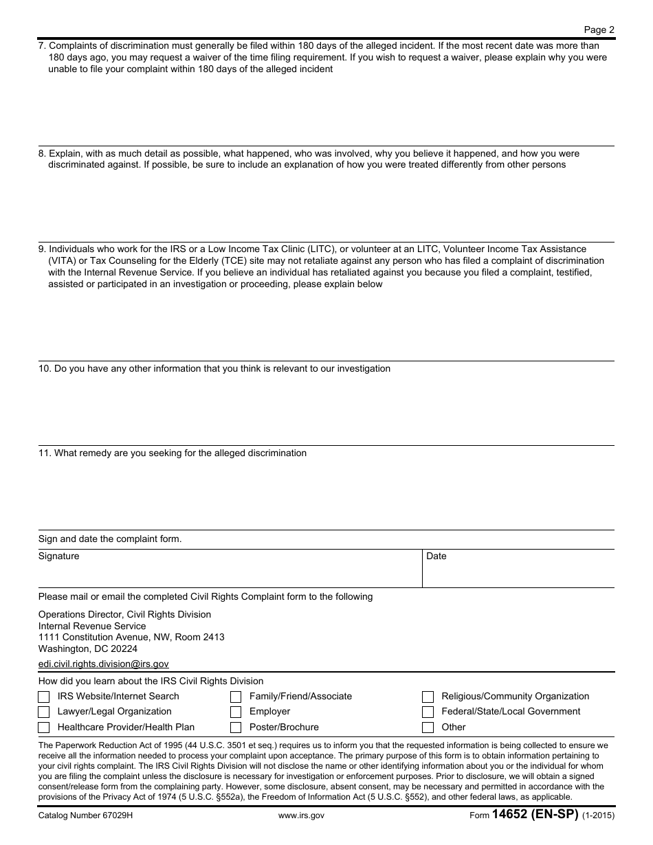 Irs Form 14652 (en-sp) - Fill Out, Sign Online And Download Fillable 