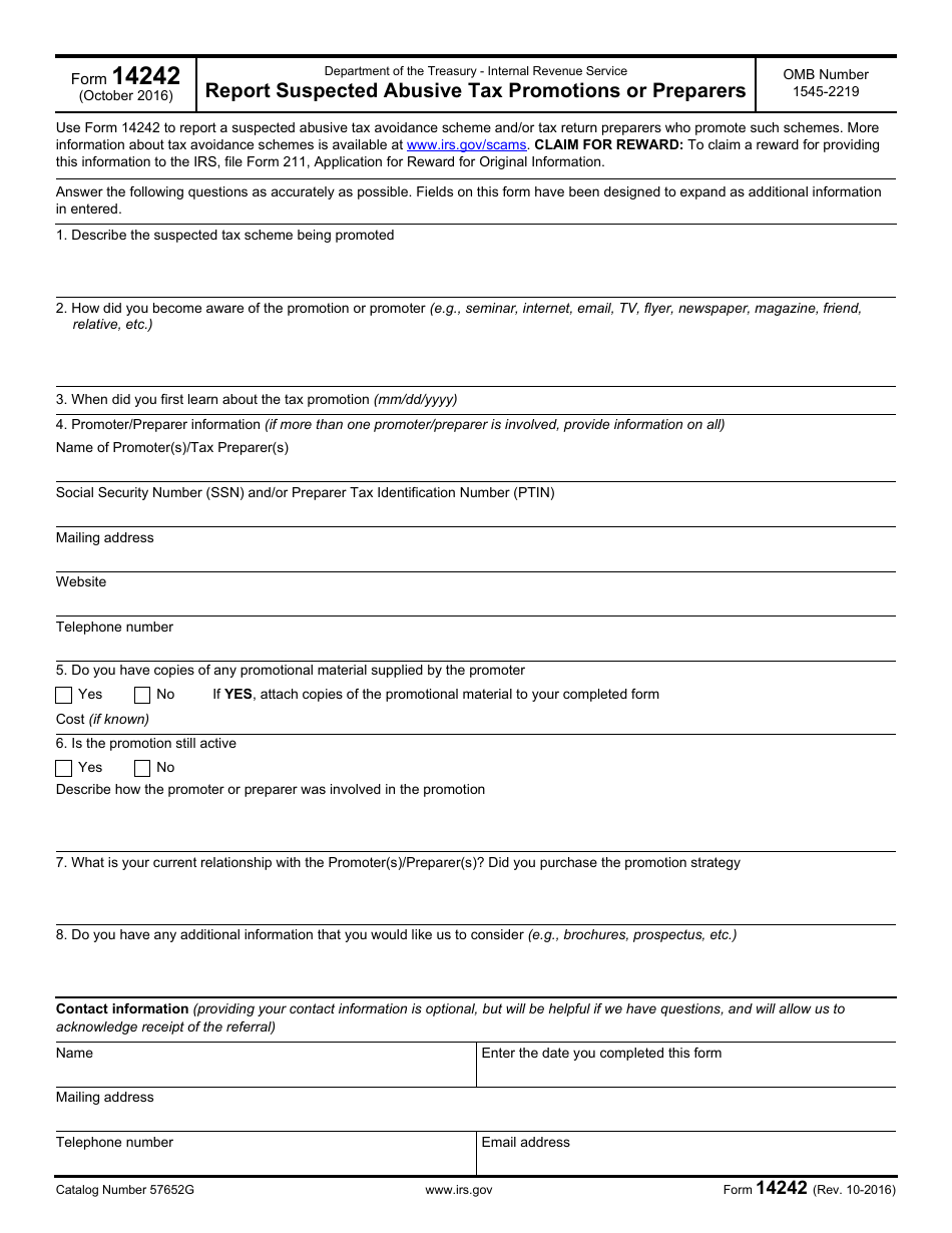 IRS Form 14242 Report Suspected Abusive Tax Promotions or Preparers, Page 1