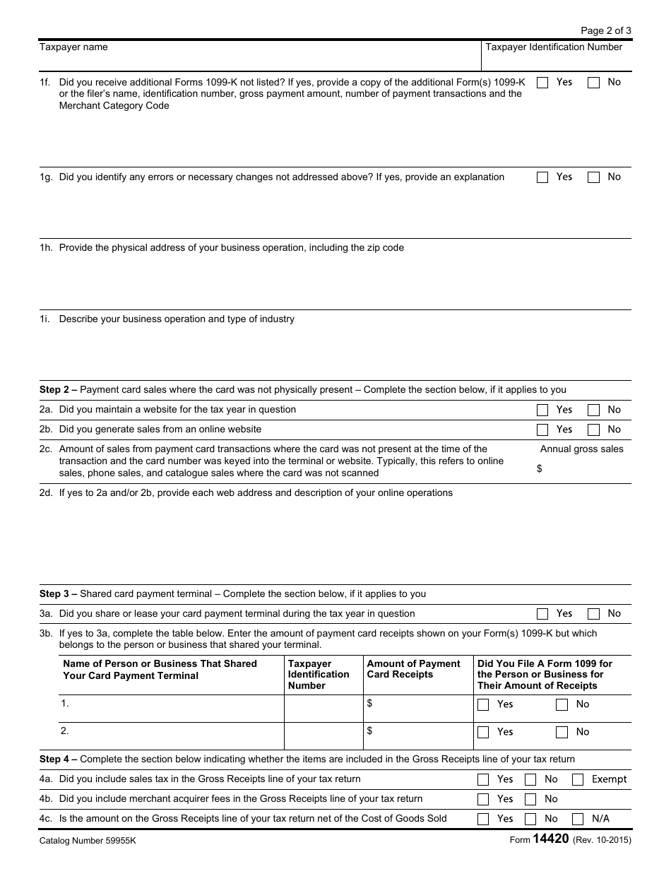 IRS Form 14420 Verification of Reported Income, Page 2