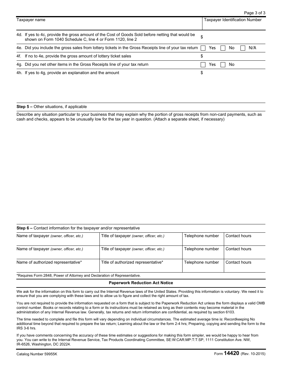 IRS Form 14420 Verification of Reported Income, Page 3