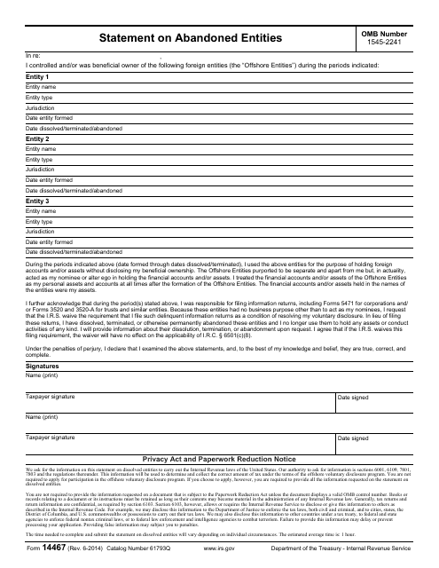 IRS Form 14467 Statement on Abandoned Entities