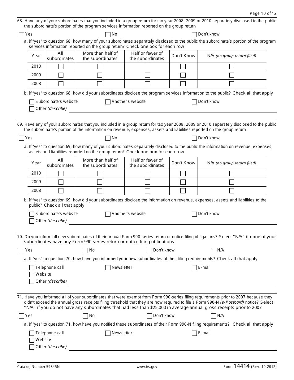 IRS Form 14414 Group Rulings Questionnaire, Page 10
