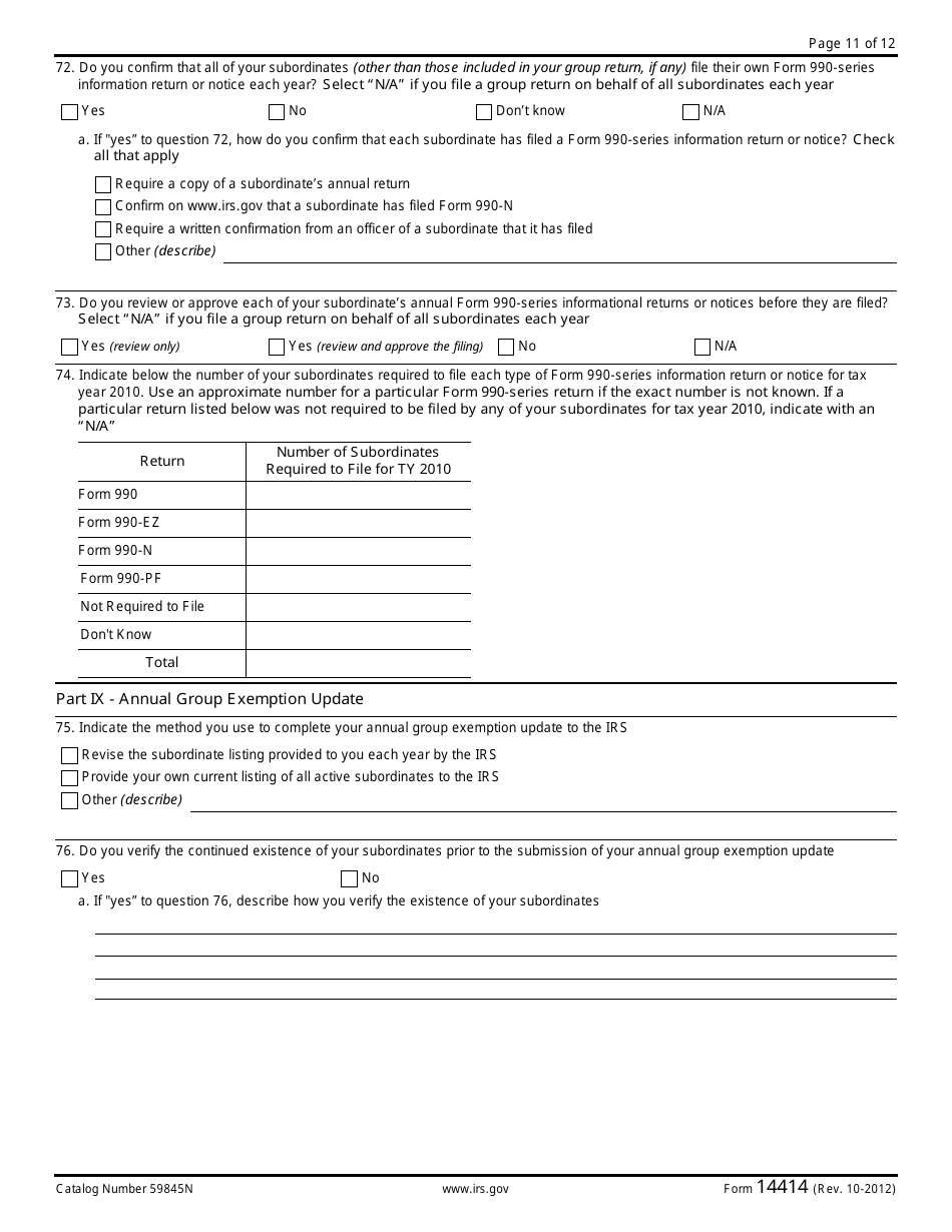 IRS Form 14414 Group Rulings Questionnaire, Page 11