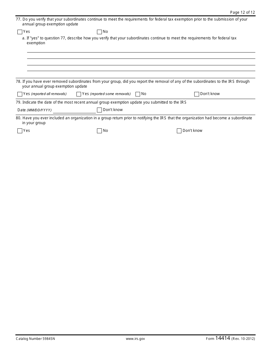 IRS Form 14414 Group Rulings Questionnaire, Page 12