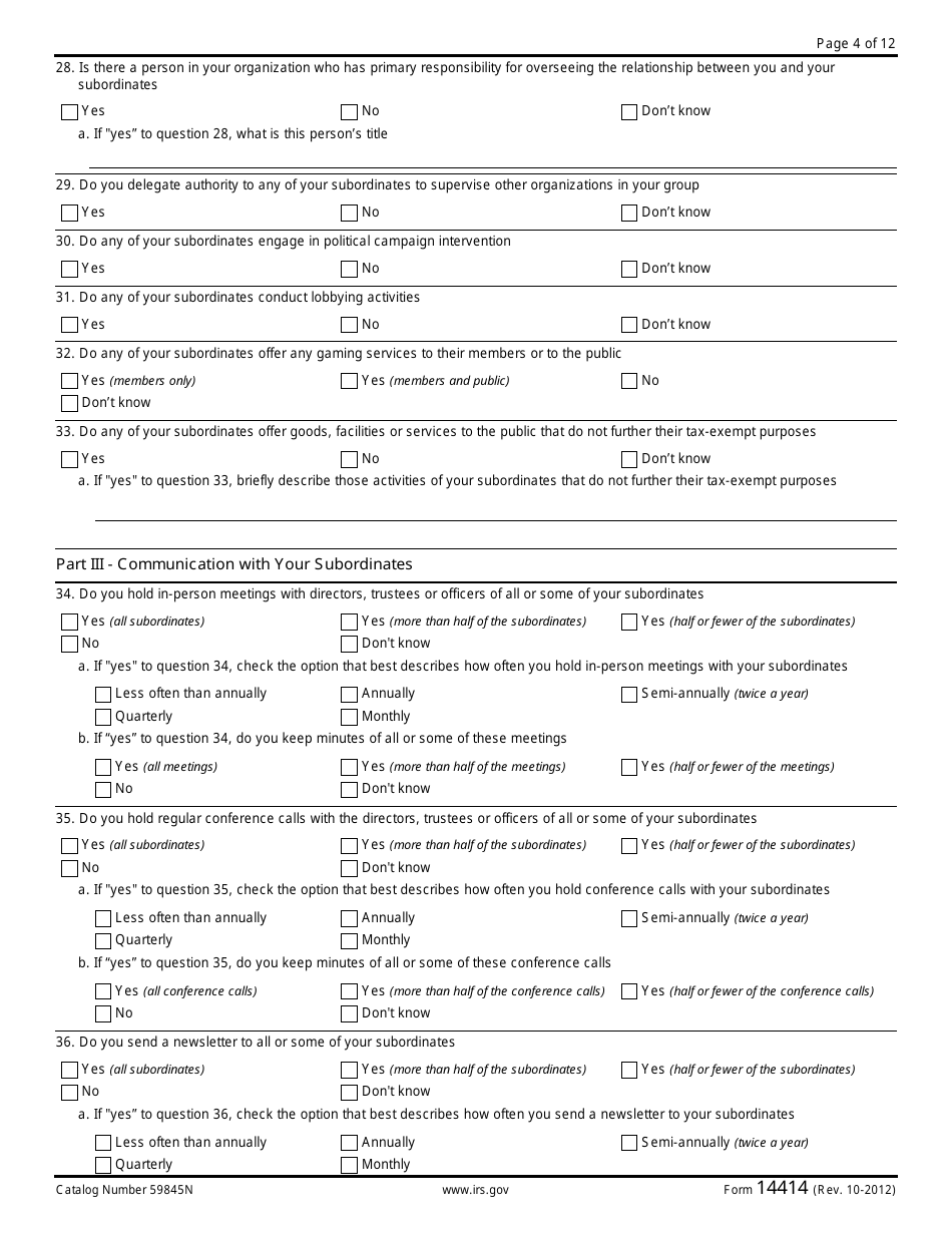 IRS Form 14414 Group Rulings Questionnaire, Page 4