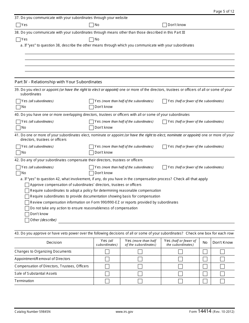 IRS Form 14414 Group Rulings Questionnaire, Page 5