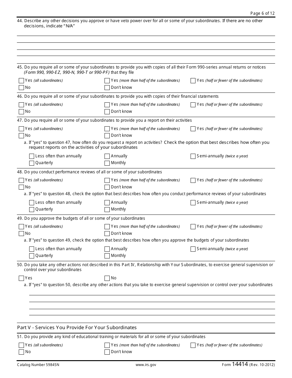 IRS Form 14414 Group Rulings Questionnaire, Page 6