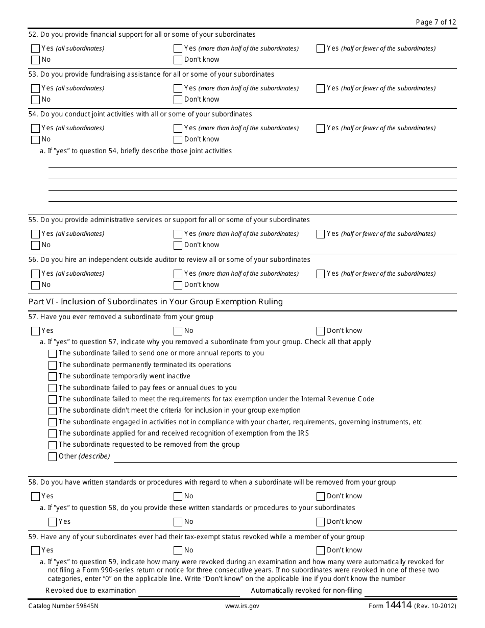 IRS Form 14414 Group Rulings Questionnaire, Page 7