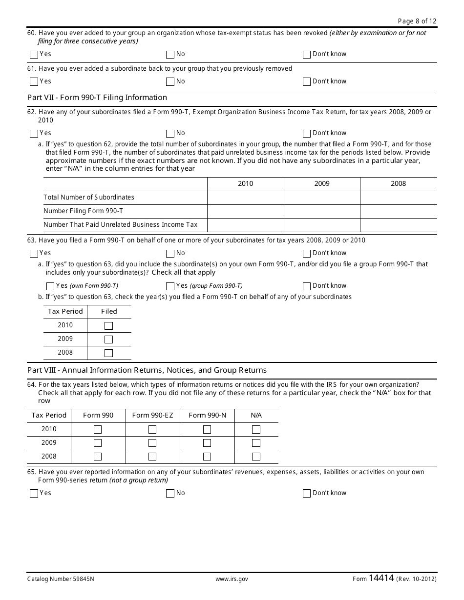 IRS Form 14414 Group Rulings Questionnaire, Page 8