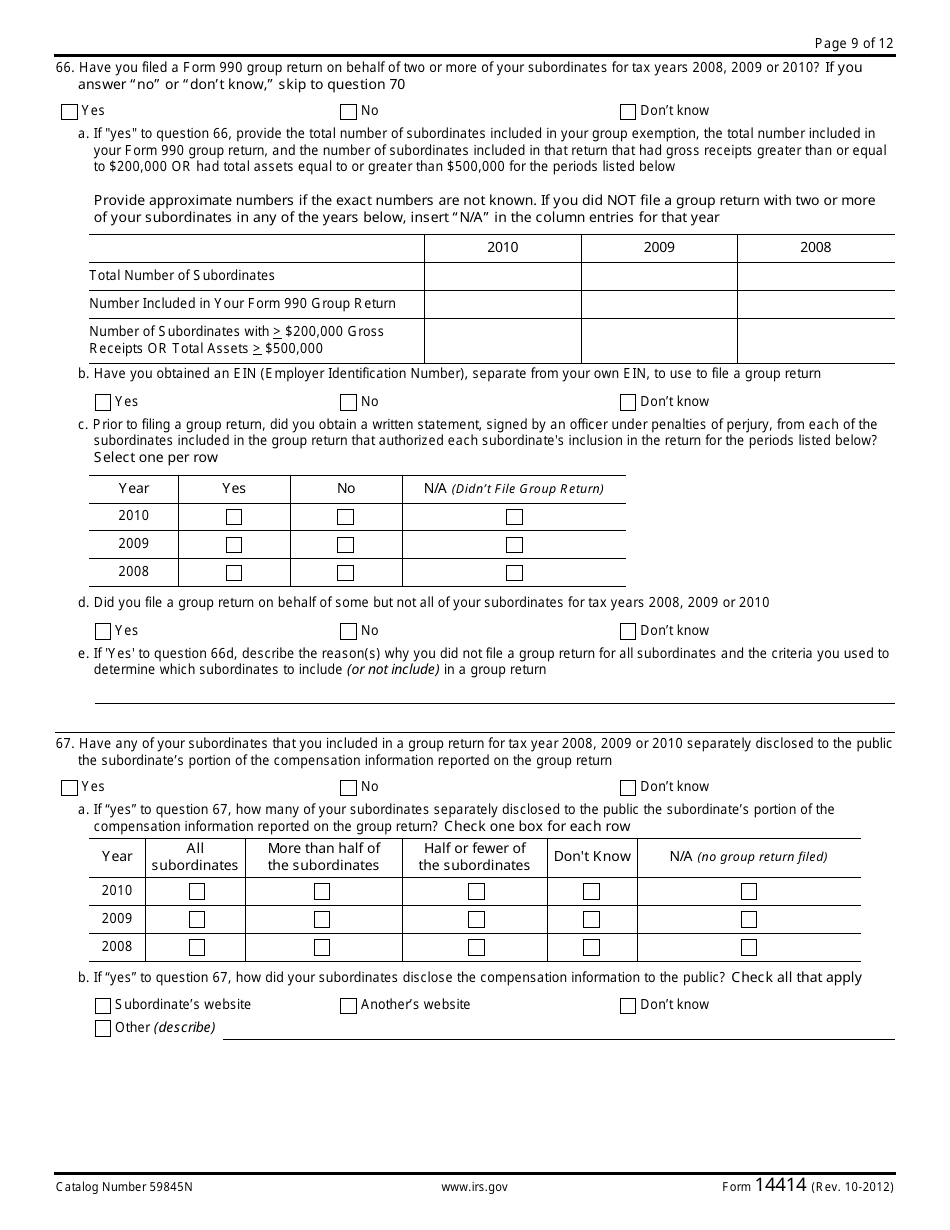 IRS Form 14414 Group Rulings Questionnaire, Page 9